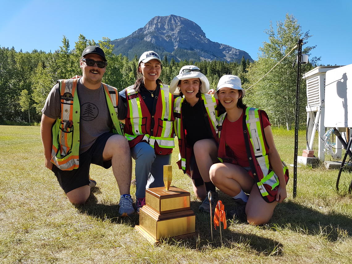 Lost Peg Winning Team with trophy in front of Mt. Baldy