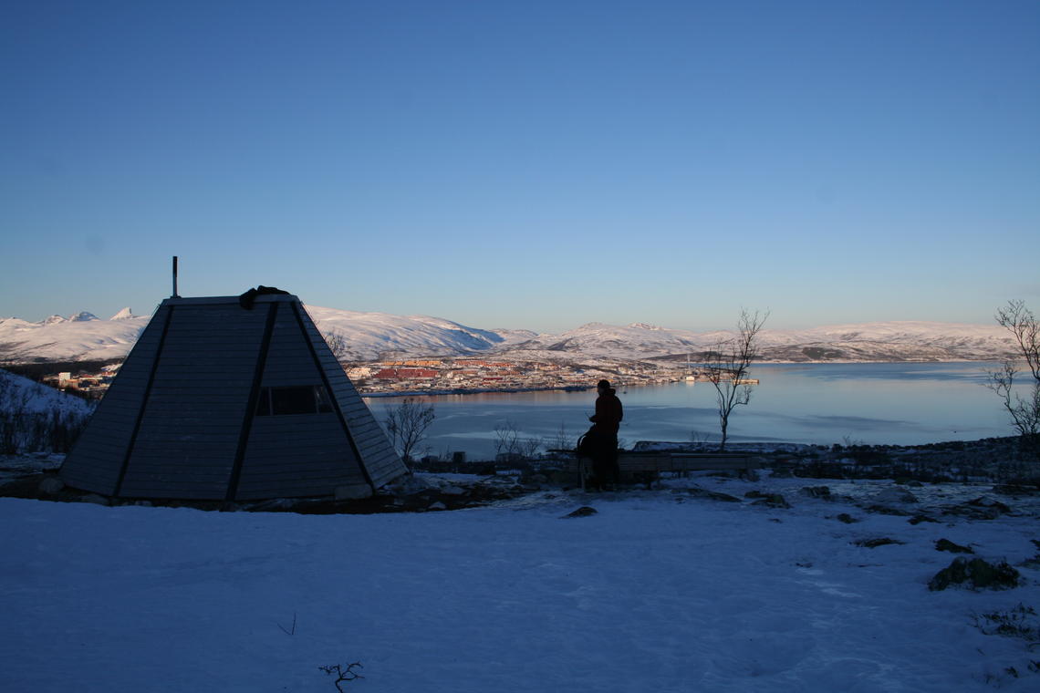This warm-up shelter near Tromsø is open to the public. It is near cross-country skiing and hiking trails, and is a popular spot for people when they’re viewing the northern lights in the winter.