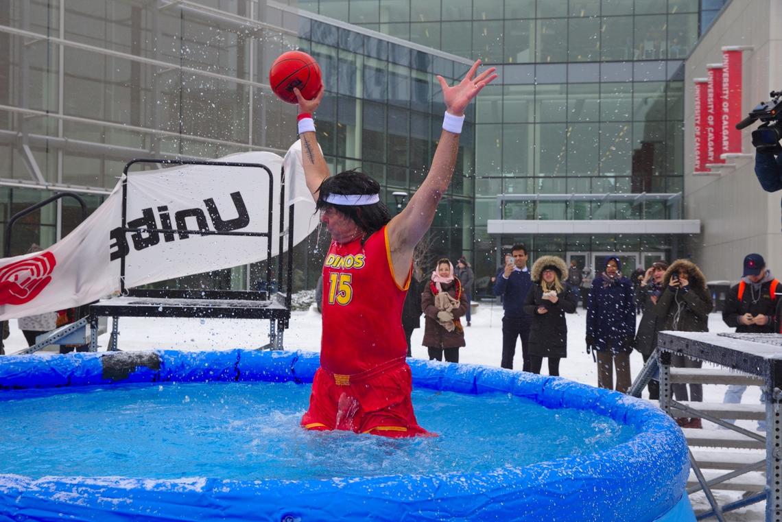 Richard Sigurdson, dean of the Faculty of Arts, shows his bravery and support at the Haskayne School of Business’s Chillin’ for Charity in 2017. 