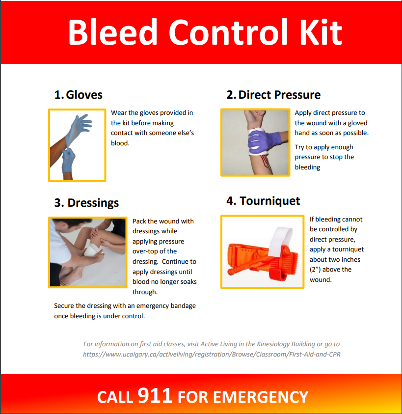 Bleed control kits are now located inside every automated external defibrillator (AED) cabinet across campus.