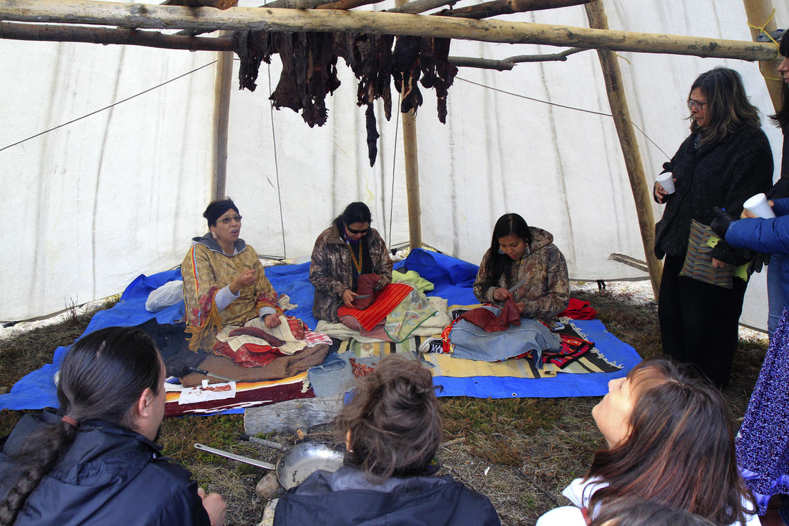 Members of the Stoney Nakoda community demonstrated how to prepare and dry elk meat. 