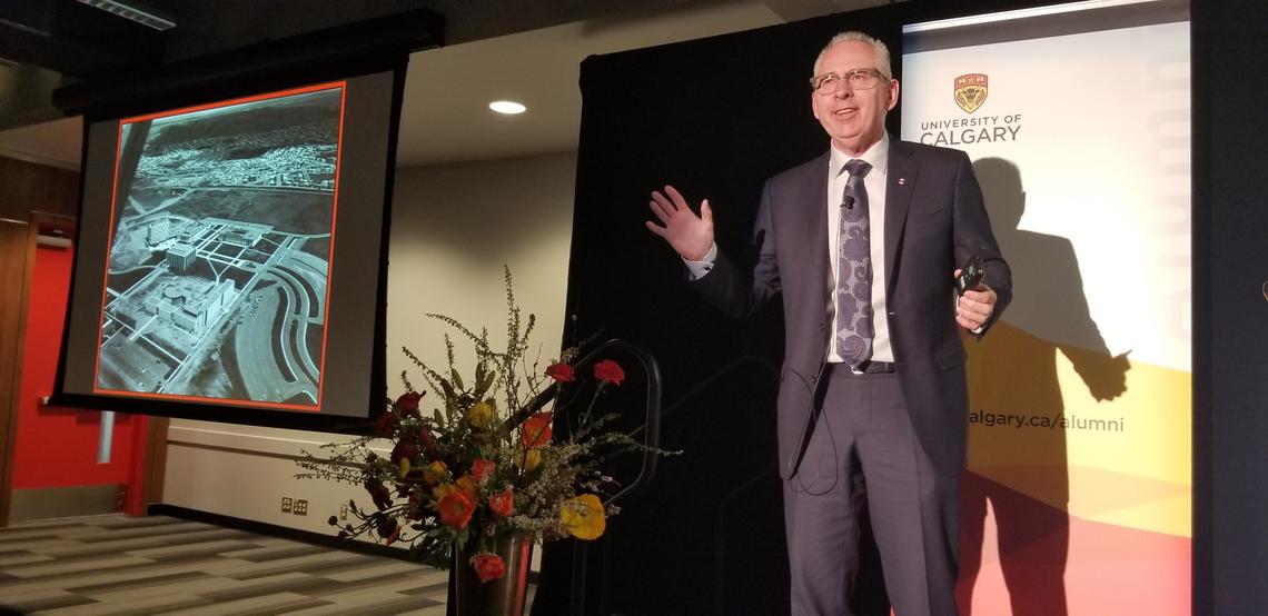 University of Calgary President Ed McCauley gives the keynote address, Alumni as Advocates for UCalgary, at the university’s inaugural Volunteer Leadership Summit on April 12.