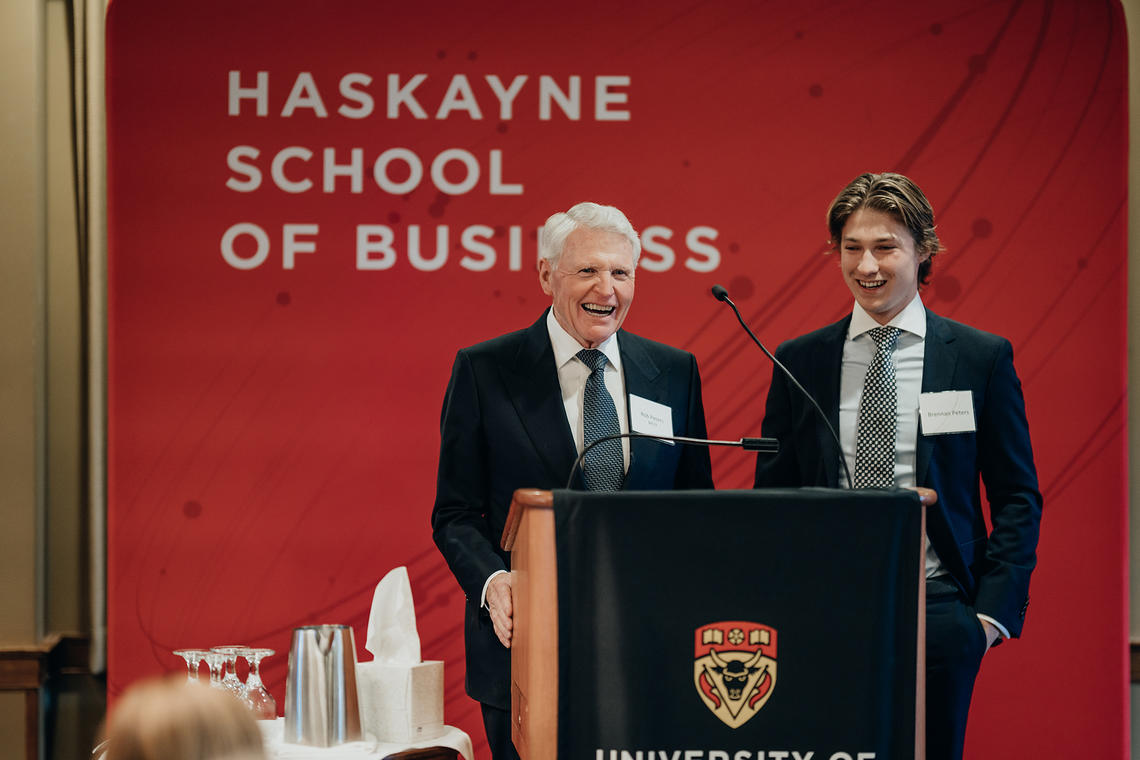 University of Calgary alumnus Rob Peters, co-founder of Peters & Co. Limited, and his son Brennan Peters, a student in the dual degree program between the Haskayne School of Business and Schulich School of Engineering. 