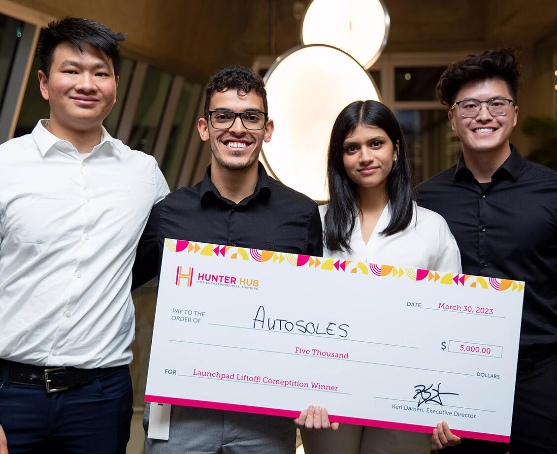 Liftoff! winners, from left: Kyle Wu, Hady Ahmed, Nasid Islam, and Steven Ma.