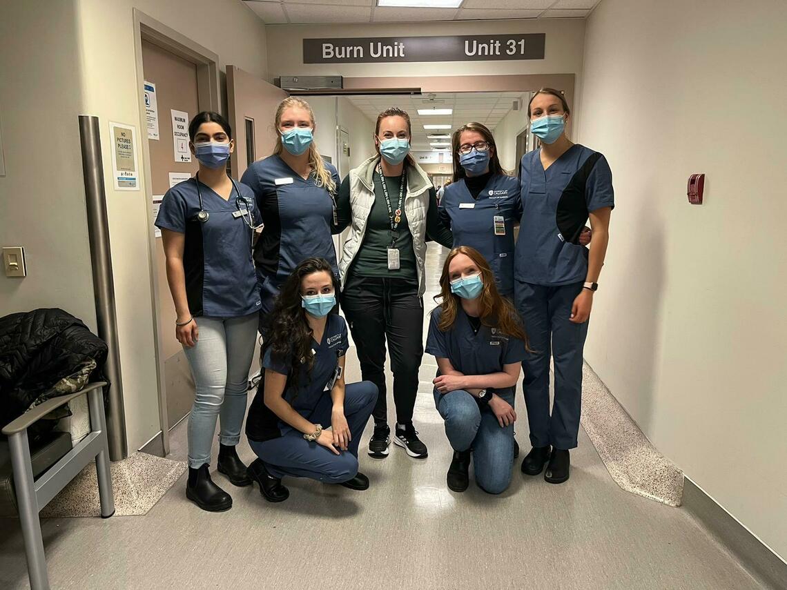 Rebecca with nursing student cohort in hospital