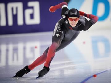 Connor Howe competes in the 1,500 metre at the ISU Speed Skating World Championships in Heerenveen, the Netherlands, Sunday, Feb. 14.