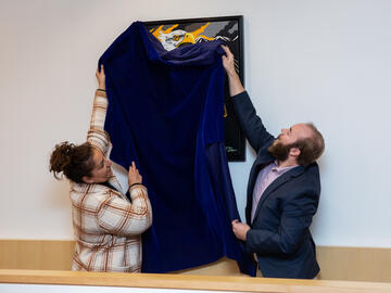 Second-year student Colleen Chalifoux and Andrew Showalter unveil "Balance."