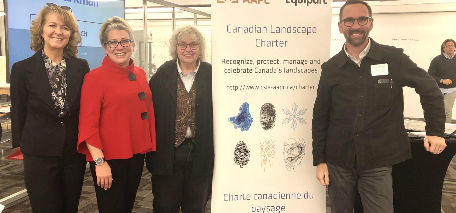 Left to right: Tisha Croome, representing Equiparc, Cathy Sears, LACF Scholarship Champion for UCalgary and representing EXP, Dr. Mary-Ellen Tyler, SAPL and Matt Williams, AALA President