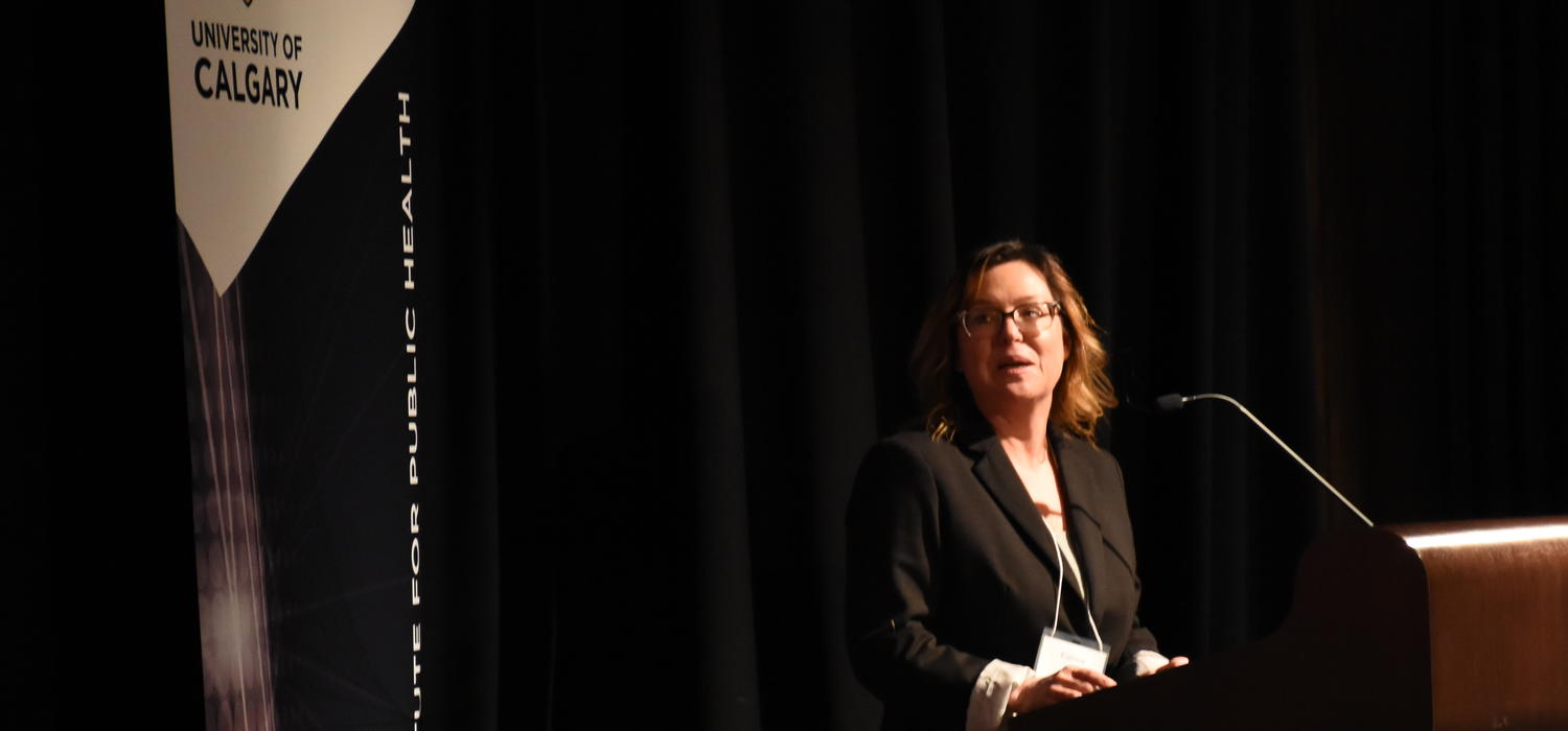 Dr. Katrina Milaney speaks at A new Decade in Public Health at the Glenbow Museum on March 6, 2020. 