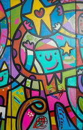 colourful mural of cartoon people