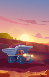 An illustration of three mining trucks.