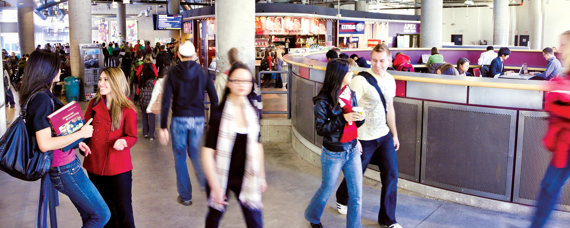 Students gathering in the Arts building.