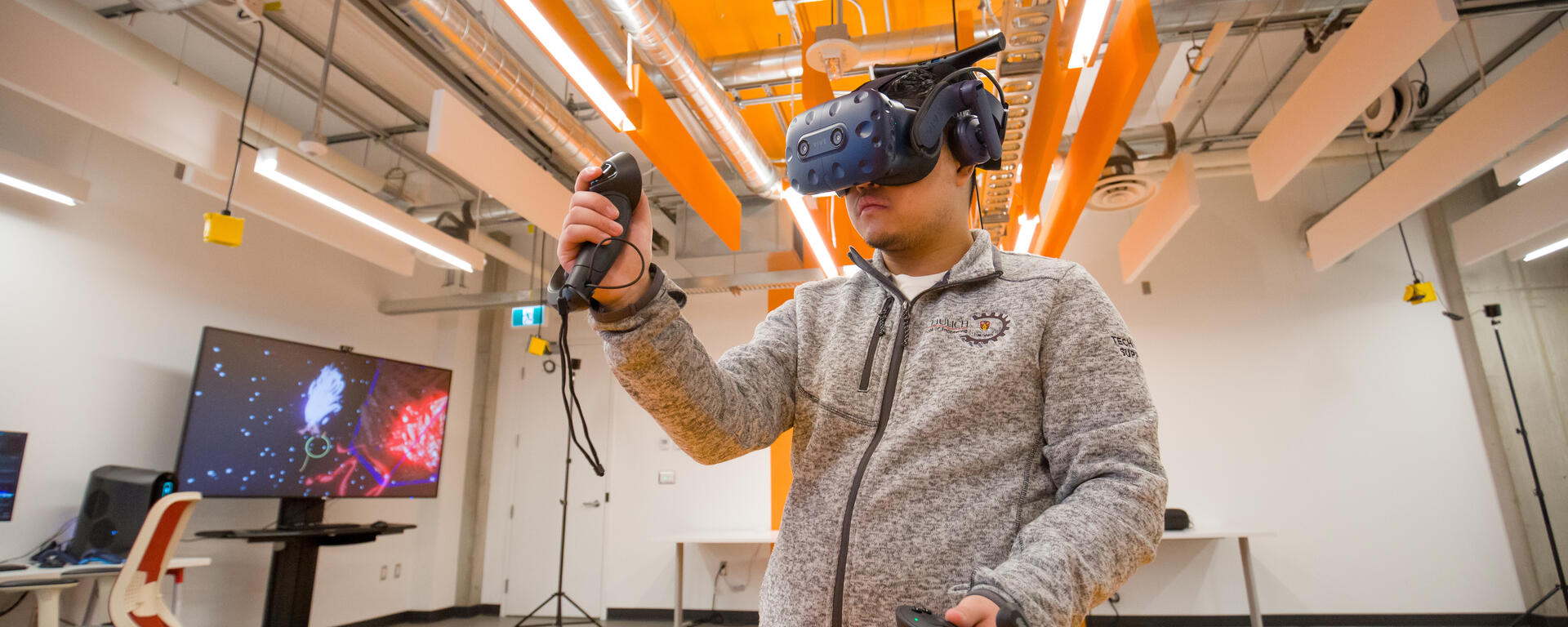 Student with VR headset on