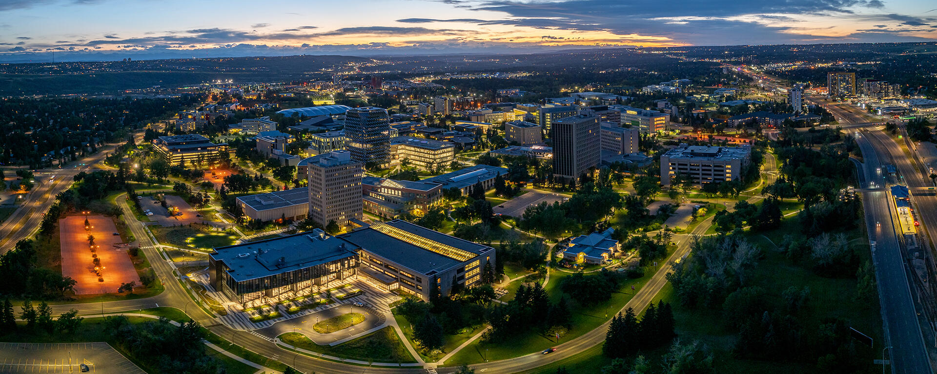 UCalgary campus aerial evening