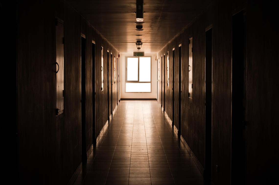 Empty school hallway