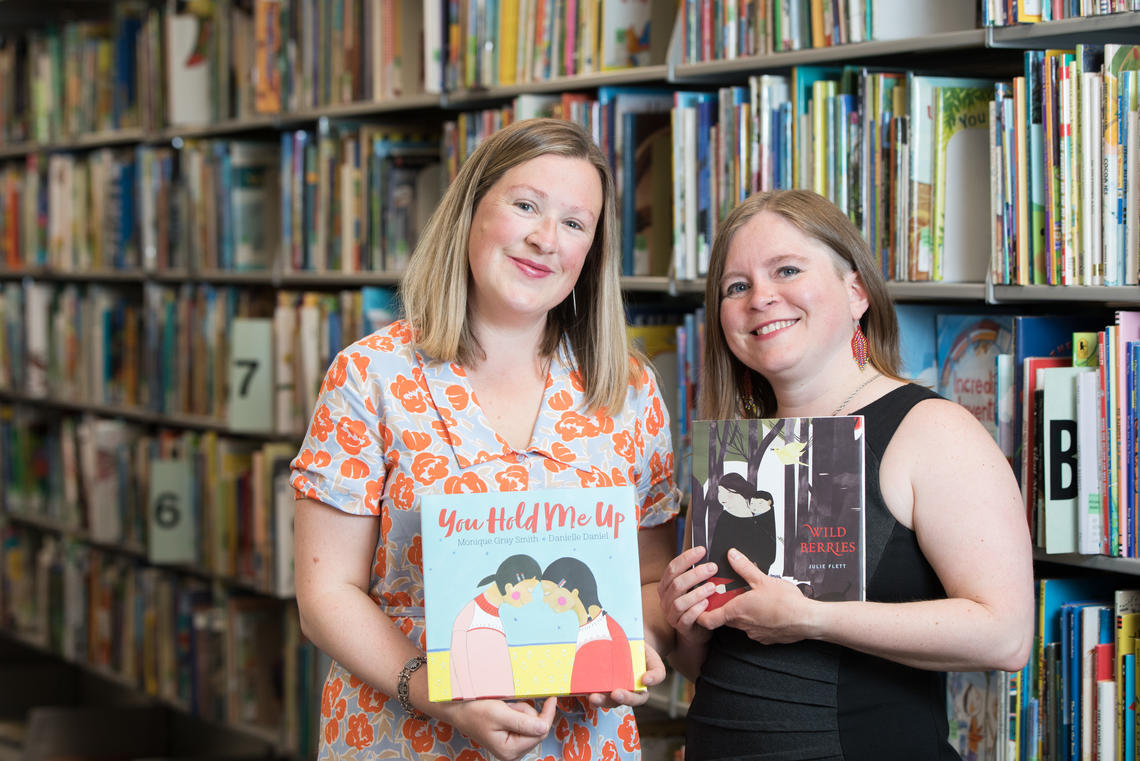 Aubrey and Erin in the library