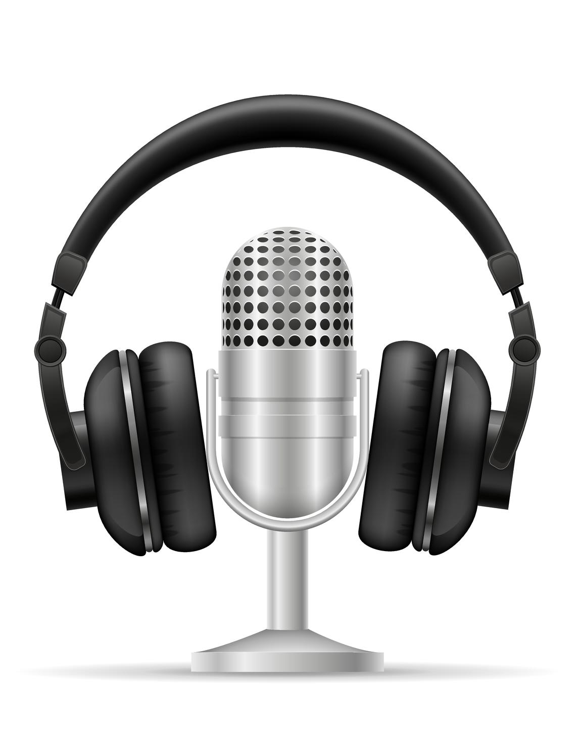 Headphones placed over a microphone.